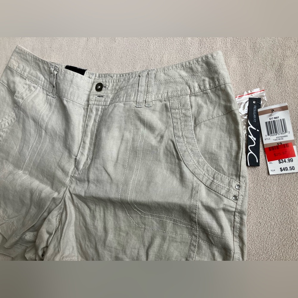 Women’s 100% Linen Bermuda Shorts with Rhinestone Detail size 12 - Picture 5 of 8